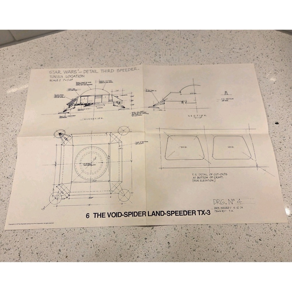 1977 Star Wars 6 The Void-spider Land Spd blueprint, vintage Memorabilia Poster